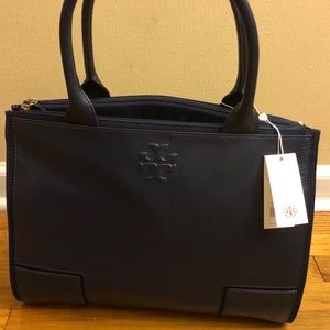 Tory Burch Ella Leather/Canvas Tote Navy